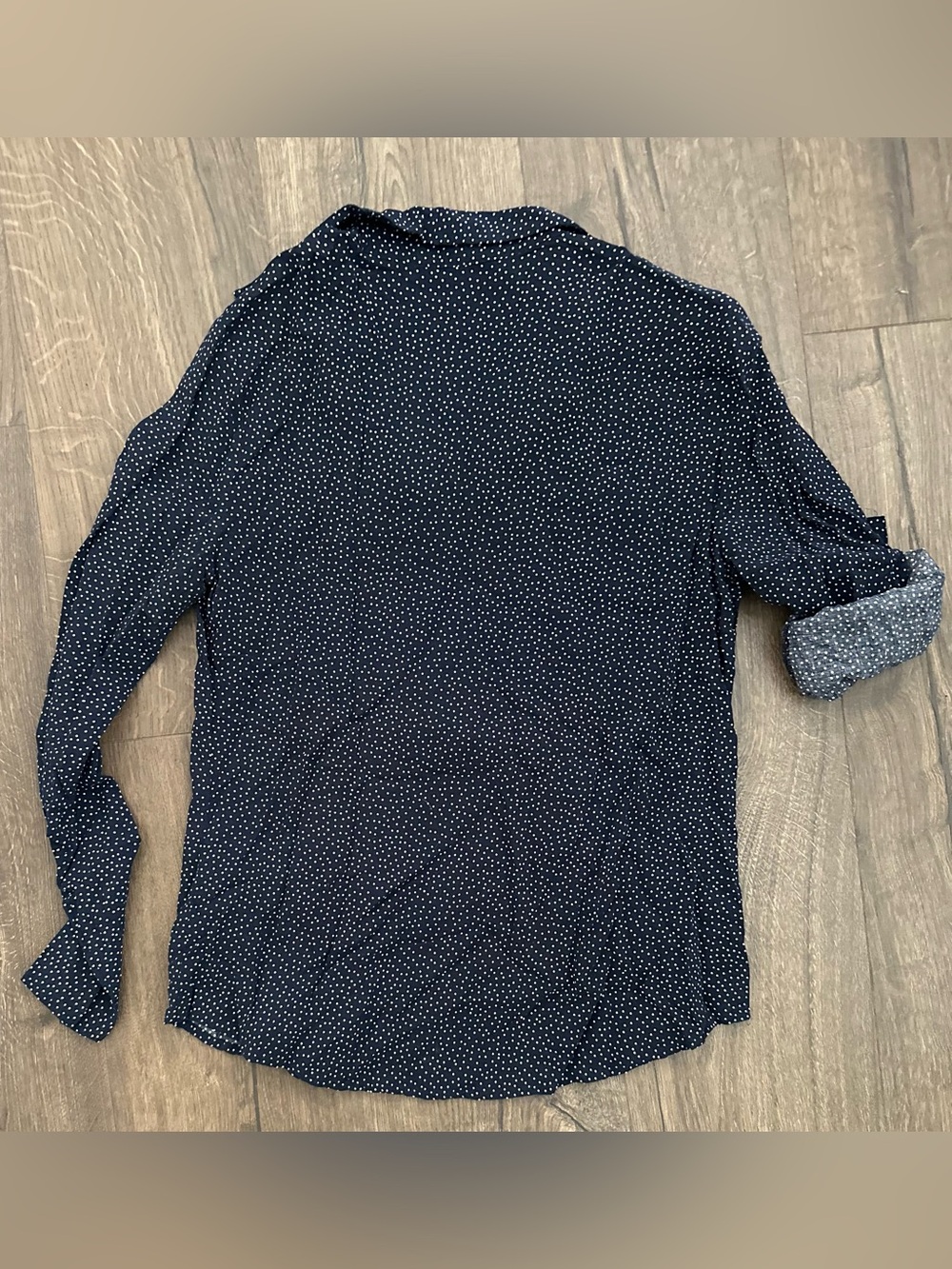 Spense Women’s Navy Blue Microdot Long Sleeve Button-Down Shirt - Picture 5 of 8